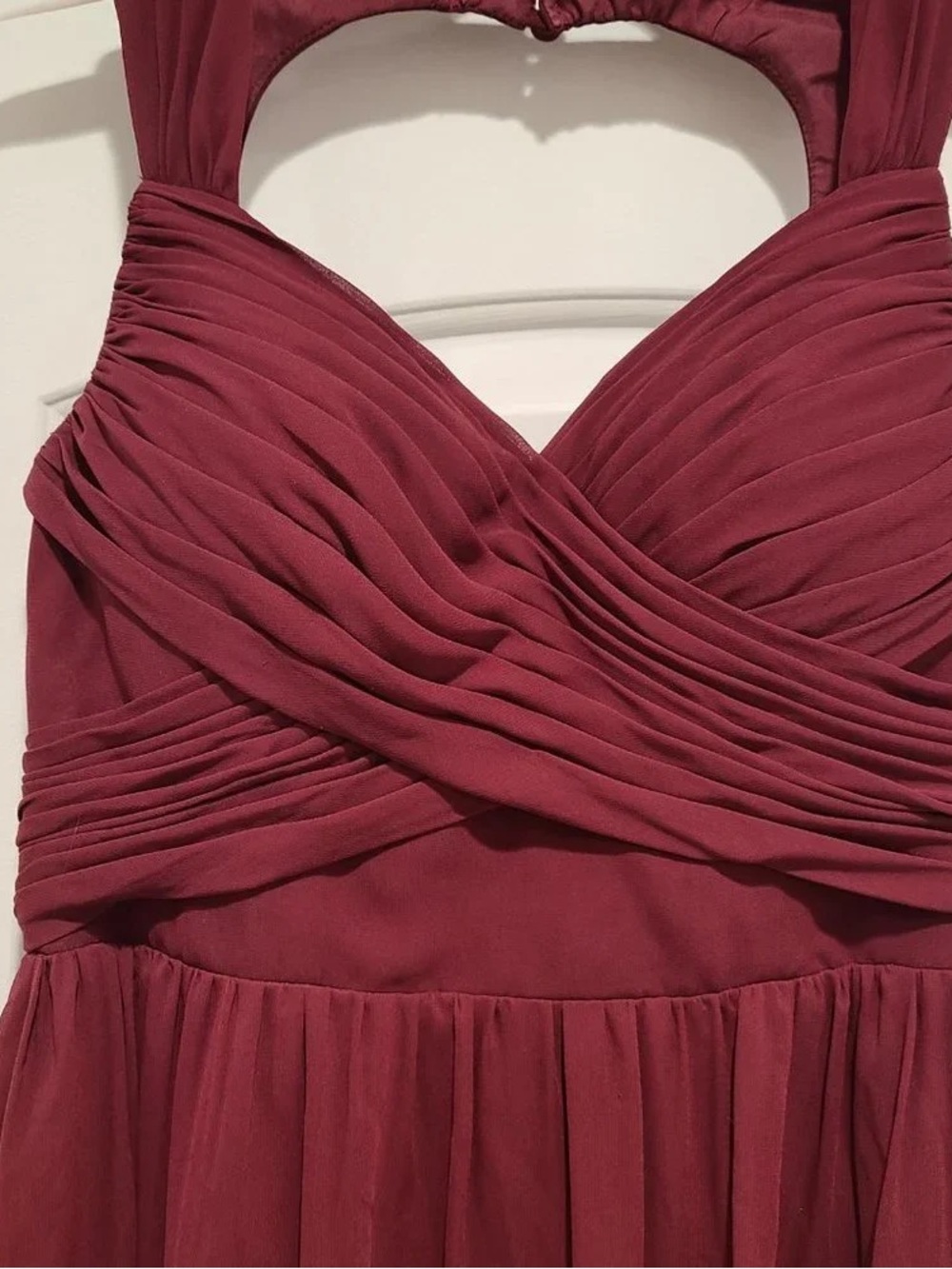 Azazie Burgundy Strapless Ruched Wrap Gown